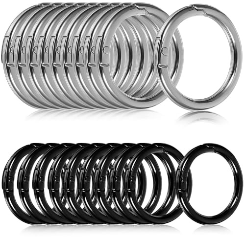 Cabilock 20 piezas Anillas de Resorte Metálicas Redondas Aleación de Zinc Resistente Clips para Llaveros y Manualidades Colores Plata y Negro Diámetros y Fácil Conexión para Accesorios y