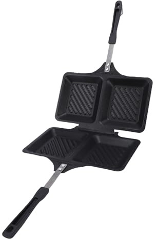 Fdit Pressa per Panini a Doppia Faccia per Piano Cottura, Macchina per Panini Alla Griglia Antiaderente con Chiusura a Scatto, Padella Quadrata in Ferro per Stufe a Gas Ed Elettriche (BLACK)