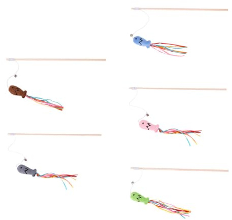 SUPVOX Juguetes de Hierba Gatera para Gatos Varilla de Madera Resistente, Cinta de Peluche en Colores Brillantes, Paquete Mixto de 5 Piezas para Gatos de Interior y Varios Estilos