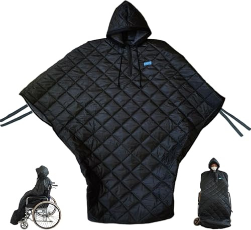 Manta para silla de ruedas Poncho para silla de ruedas con capucha de tela con forro polar cálido Cubierta de cuerpo completo resistente al viento e impermeable para adultos, hombres y mujeres co-