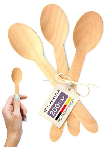 Inoverse 200 cucchiai in legno, 15,8 cm, posate in legno usa e getta, biodegradabili e compostabili, cucchiai stabili per feste, catering ed eventi