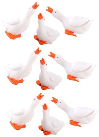 FONDOTIN Lot de 9 Figurines Miniatures D’Oies en Résine Blanche Décorations Animales pour Micro-Paysage Ornements de Jardin et Bureau Set de Petites Statues Artisanales Adaptées à la