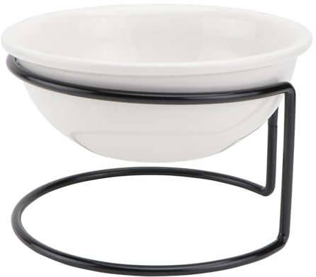 VICASKY Gamelle pour Animaux en Céramique 500 ML Support en Fer Forgé Noir et Blanc, Bol Surélevé Antidérapant pour Chiens et Chats, Vaisselle Résistante et Facile à Nettoyer
