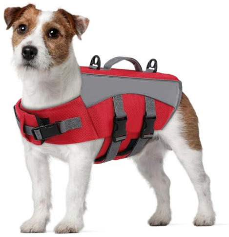 CITÉTOILE Hundeschwimmweste mit Reflektorstreifen & Leinenöse Rot XS | Verstellbar Rettungsweste für Klein Groß Hunde, Hunderettungsweste für Schwimmen Boot Wassersport, Schwimmweste mit Auftrieb