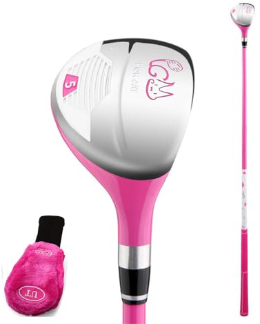 1# 5# mazza da golf in legno per destrorsi, ragazzi e ragazze, piloti ibridi in ferro e legno, asta in carbonio con copertura per la testa (rosa, per età 9-12, #5)
