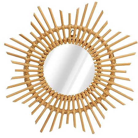 ZGHQHCDRH Decorazioni da Parete in Rattan per Interni, Specchio da Parete in Rattan, Specchio Trucco in Vimini Intrecciato a Mano, Appendere, Decorazione con Motivo a Raggi di Sole