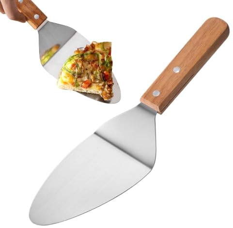 Pizza Spatula - Stainless Steel Pizza Server, Wooden Handle Pie Cutter, Food Grade Baking Slicer | Ergonomic Cooking Turner, Desserts Biscuits Baking Domestic Professional Kitchen Vital Utensils