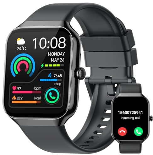 Smartwatch Herren Damen, 1.96 HD Fitnessuhr Herzfrequenz Schlafmonitor | Smart Watch Bluetooth Anrufe Schrittzähler Uhr, 113+Sportmodi Sportuhr, IP68 Wasserdicht Fitness Tracker iOS Android Schwarz