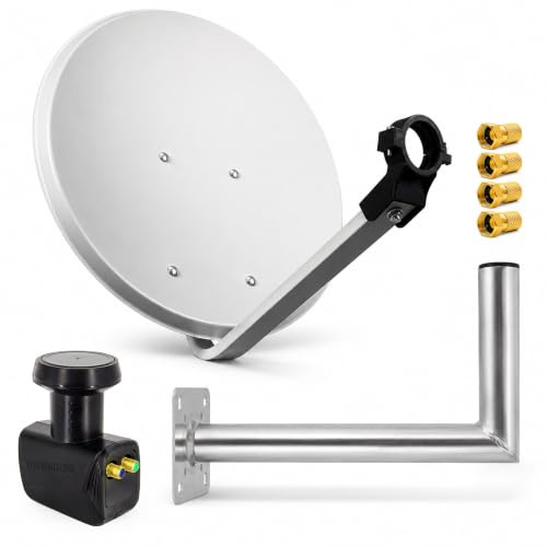 PremiumX SAT Anlage 45cm Hellgrau Satellitenantenne Stahl Satellitenschüssel Twin LNB Wandhalter 45cm ALU 2TN 4 Stecker