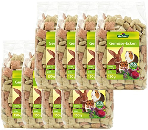 Dehner Nagersnack, Nagerfutter für Kaninchen / Nager, knusprige Gemüse-Ecken, 8 x 150 g (1.2 kg)
