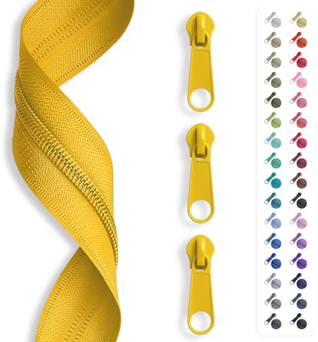 5m Reißverschluss endlos, Spirale 5mm + 10 Schieber/Zipper 27 Farben, Meterware (Gelb)