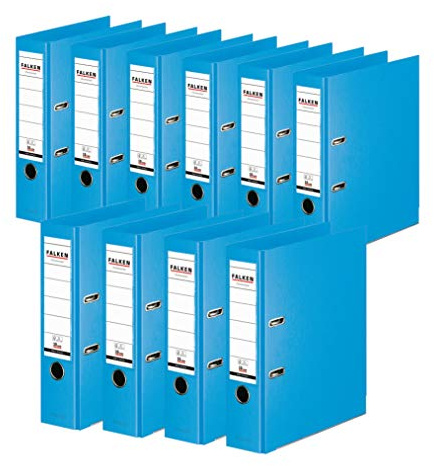 FALKEN 10x Chromocolor Premium-Ordner 8cm breit DIN A4 hellblau | Made in Germany Kunststoffbezug außen und innen