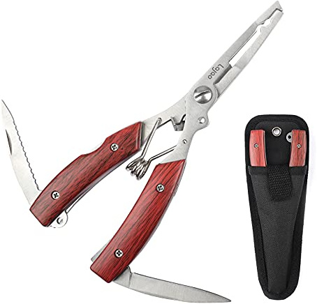 LaJao Angel Zange Angelzange Hakenlöser Angelschere Zubehör Set Fischmesser mit Cutter Split Ring Werkzeug für Fischer Angelgerät Kit mit Scheide Ideal für frisches Wasser Seefischerei