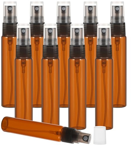 minkissy 10er-Pack bernsteinfarbene Sprühflaschen, 10 ml, Sprühflaschen aus Glas mit feinem Sprühnebel, kleine nachfüllbare Flüssigkeitsbehälter für Reiseparfüm-Kosmetikproben
