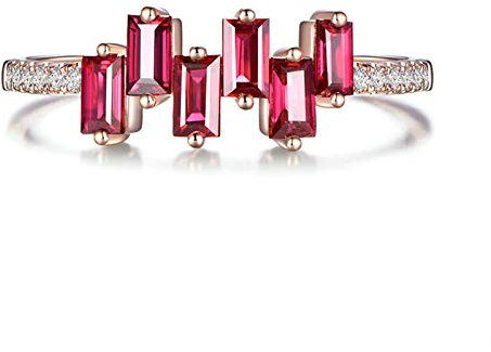KnSam 750 Gold Rotgold Ring Verlobungsring 750 Ring Weissgold Gelbgold Quadrat Ring Mit 0.755Ct Ruby Und 0.075Ct Diamand Rose Gold Rot Echt Gold Ring