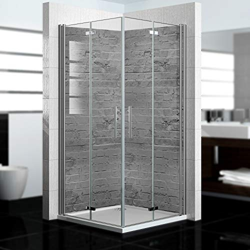 dedeco Eck-Duschrückwand wasserfest Motiv: Ziegelsteine V3 UV-Lack matt, 2 x 90x200 cm Badrückwand zum Fliesenersatz, Dekorwand, Wandverkleidung und Duschplatte aus Aluminium - Made in Germany