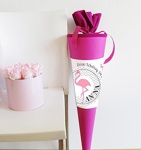 Zarto Schultüte Mädchen personalisiert - Zuckertüte Flamingo fertig - Zuckertuete groß 70 cm - Geschenk zur Einschulung - Einschulungsgeschenke - (Schultüte Flamingo)