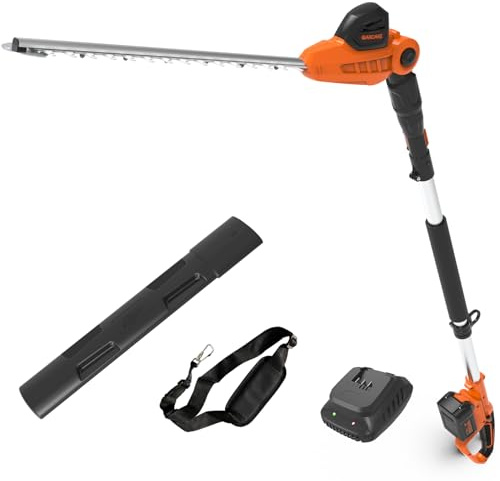 GARCARE Hedge Trimmers Cordless with Battery - Pole Hedge Trimmer with 20V 4.0Ah Li-Ion Battery & Quick Charger, 450mm Laser Cut Blade
