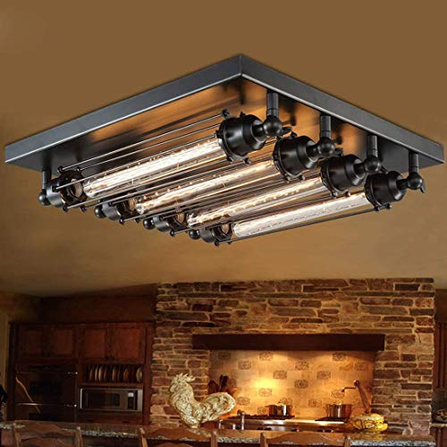 E27 LED Deckenleuchte Vintage Industrie Schwarz Punk Loft Metall Flush Mount Deckenlampe Rustikal Platz Design für Wohnzimmer Schlafzimmer Esszimmer Arbeitszimmer Küchen Lampe 4-Flammig