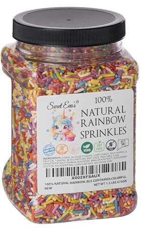 100 % natürliche Regenbogen-Sprinkles – natürliche Farbe, milchfrei, nussfrei, glutenfrei, sojafrei, vegan, eifrei und koscher, 0,7 kg, Cupcake- und Kuchenaufsatz, große Süßigkeiten