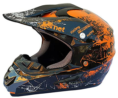 Woljay Casco da Motocross Occhiali Moto Cross Integrali per Downhill AVT Offroad Scooter bambini Adulti - 3 regali (S, Arancione 80)