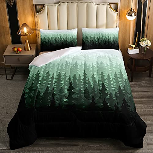 Set di biancheria da letto per bambini, ragazze, ragazzi, abete di pino, comodante, nebbioso, scenario naturale, piumone, piumone, 3 pezzi