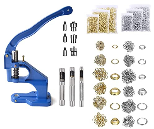Hand Press Grommet Machine Grommets Eyelet Tool Kit, Including Grommet Machine, 3 Dies (#0#2#4), 2400Pcs Grommets for Banner,Awning,Signs,Poster,Curtain, DIY Craft (Alloy_Steel)