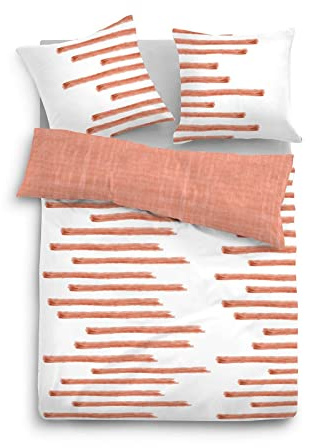 TOM TAILOR 0067658 Bettwäsche Garnitur mit Kopfkissenbezug Baumwoll Satin - PAINTER 1x 135x200 cm + 1x 80x80 cm, coralle