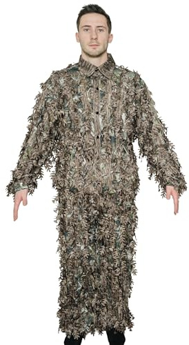 QuikCamo Mossy Oak New Bottomland 3D Leafy Camo Ghillie Suit - Breathable Quiet Mesh, Snaps and Zippered Pockets for Turkey Hunting L-XL (5'7 to 6'2)