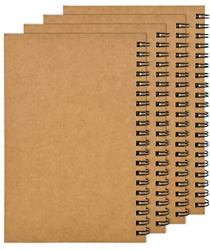 4 PCS Quaderno A5 Per Artisti, 100 Pagine/50 Fogli Quaderno Bianco, Rilegatura a Spirale Album da Disegno, Blocco Schizzi Per Dipingere, Schizzi, Scarabocchi, Acquerello, Diario, Paesaggio (Marrone)