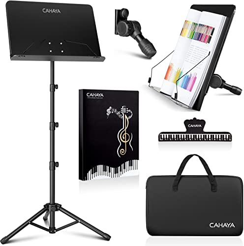 CAHAYA CY0304 Portable Sheet Music Stand with Versatile Shelf and Desktop Option with Carrying Bag Height Adjustable to 170 cm includes 80-sheet Clear Folder