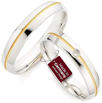 123traumringe Eheringe in 925 Silber I Partnerringe mit Etui & Gravur I Damenring mit 1 Brillant I Ringgröße 50-62 mm oder 54-72 mm I Verlobungsringe in 4 mm Breite & 1,5 mm Stärke I S62 A