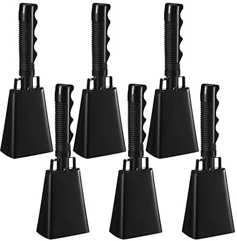 6 Stück 25.4 cm Kuhglocke mit Griff, Cheering Bell für Sportveranstaltungen, große Geräuschmacher, Kuhglocken, laute Kuhglocke, Bulk für Fußballspiele, Percussion, Musikinstrumente (schwarz)