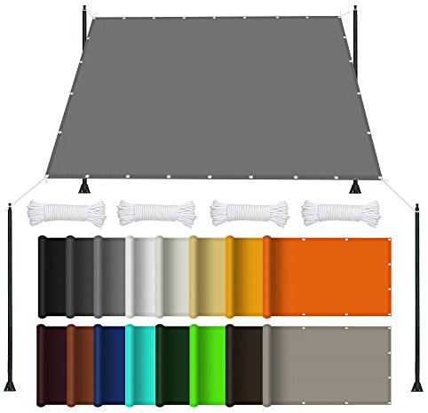 Sonnensegel Sonnenschutz 3 x 4 m Rechteckig Wasserdicht UV Schutz Segeltuch Pergola inkl Befestigungsseile für Außenbereich Terrasse und Garten, Hellgrau