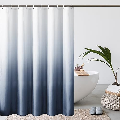 WELTRXE Shower Curtains For Bathroom, Ombre Navy 180x180cm Shower Curtain Set With 12 Hooks, Weighted Hem, Water Resistant Quick Dry Polyester Bathtub Tub Curtain,Mould & Mildew Resistant, Washable