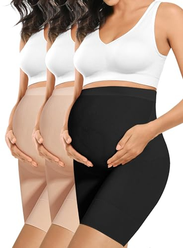 Peauty Maternity Shapewear Underwear Maternity Dress Under dress Cotton Pregnancy Underwear Panties Pregnancy Shapewear Shorts Belly Bands for Pregnant Women (Nude+Nude+Black L)