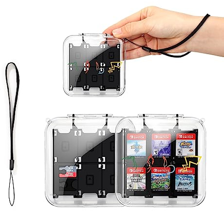 DLseego Game Card Aufbewahrungsbox für Switch Game Card,Transparente interne Vision für Spielkarten mit 12 Spielefächern und 2 SD-Kartenfächern,Mit Handschlaufe-Elfenschwanz