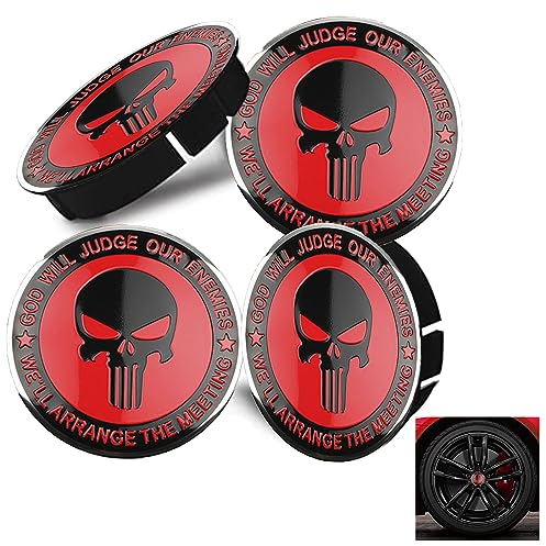 LONGHAO 4 pcs Tapacubos Centrales Llantas,Tapacubos de Centro,Tapas de Rueda de Centro Centrales,Centro Tapacubos para Tapas,Universal Tapas de Rueda de Centro,para 60mm Buje,Calavera Punisher