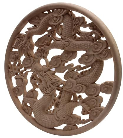 Unbehandeltes Holz Drache Vintage Holz Applikation Onlay Handwerk Onlay Floral Runde Holz Accessoires Dekoration Aufkleber Ecke Fenster 15 * 15Cm
