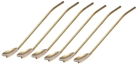 NIYANGLE Lot De 6 Pailles Cuillère En Acier Inoxydable Réutilisables 8.39In Multifonctionnelles Pour Cocktails Milk-Shakes Et Boissons Froides Avec Manche Creux