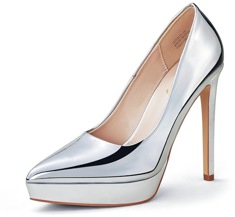 Zhabtuc Scarpe da Donna con Plateau Scarpe Classiche con Tacco a Spillo Piattaforma Tacchi Alti Scarpe da Sposa a Punta, Argento, 39 EU