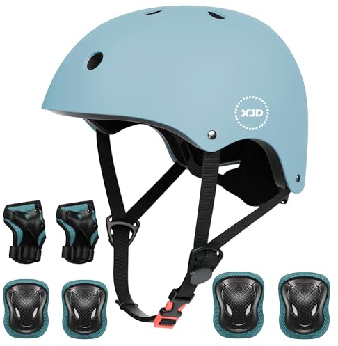 XJD Casco da Bici per Bambini Casco Protettivo Ideale per Bambini e Adolescenti Leggero ma più Sicuro Anche per Skateboard Monopattino Pattini a Rotelle Aggiorna 2.0 (Dusty Blau, M:55-58 cm)