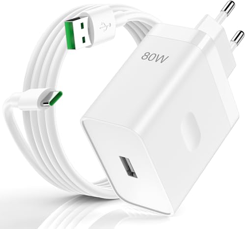 80W Schnellladegerät mit USB C Kabel 1M SUPER VOOC Charge für OPPO Reno12 11 F 10 8 Pro Find X5 X3/2 Neo,Schnellladegerät Charge VOOC mit USB Type-C Kabel für OnePlus 12 12R 11 10 Pro Nord 2T CE 4 3 2
