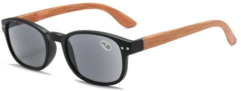 Lanomi Sonnen Lesebrille mit Holzbein Damen Herren Rechteckig Outdoor Lesehilfe Grau Linse Kunststoff Federscharnier Sehhilfe Getönt Sonnenbrille mit Sehstärke