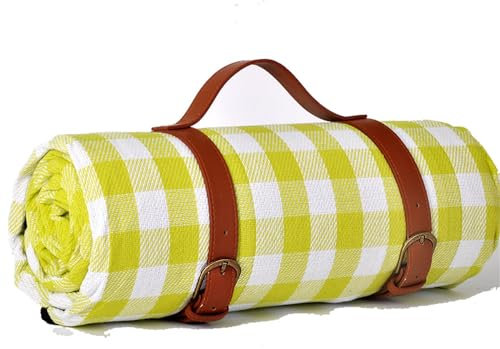 Treer Picknickdecke Wasserdicht isoliert Campingdecke Stranddecke Gitter Stil Faltbar Klein Groß Picknickmatte, für Outdoor Strand Camping Wandern Ausflüge (Grün,200x200 cm)