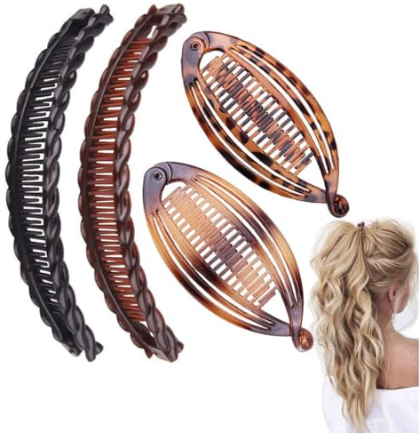 Bananen-Haarspangen, Fischschwanz-Haarkamm mit abgerundeter Kante, französische Bananen-Haarspangen, geeignet für lange Haare von Frauen und Mädchen, 4 Stück