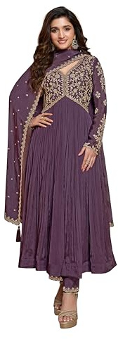 TRENDMALLS Ensemble de pantalons Kurta en soie mélangée avec broderie Alia pour femme avec Dupatta, violet, X-Large