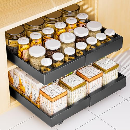 2 Stück Teleskopschublade, Ausziehbare Schublade KüChe,KüChenschrank Organizer für KüChenschräNke, Schubladen Organizer,Kein Bohren und Nageln Erforderlich KüChenschublade (Dunkelgrauer (2er Set))