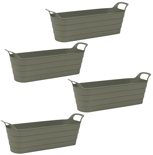 URBNLIVING Herb Pots with Handles Plastic Flexi Green Garden Planter Flower Window Box 100% Recycled Farmhouse Patio Troughs Indoor Outdoor Pack of 4