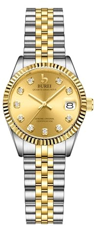 BUREI 36MM Mode Damen Uhr Silber Edelstahl Armbanduhren Analog Quarz Uhren mit Kalender